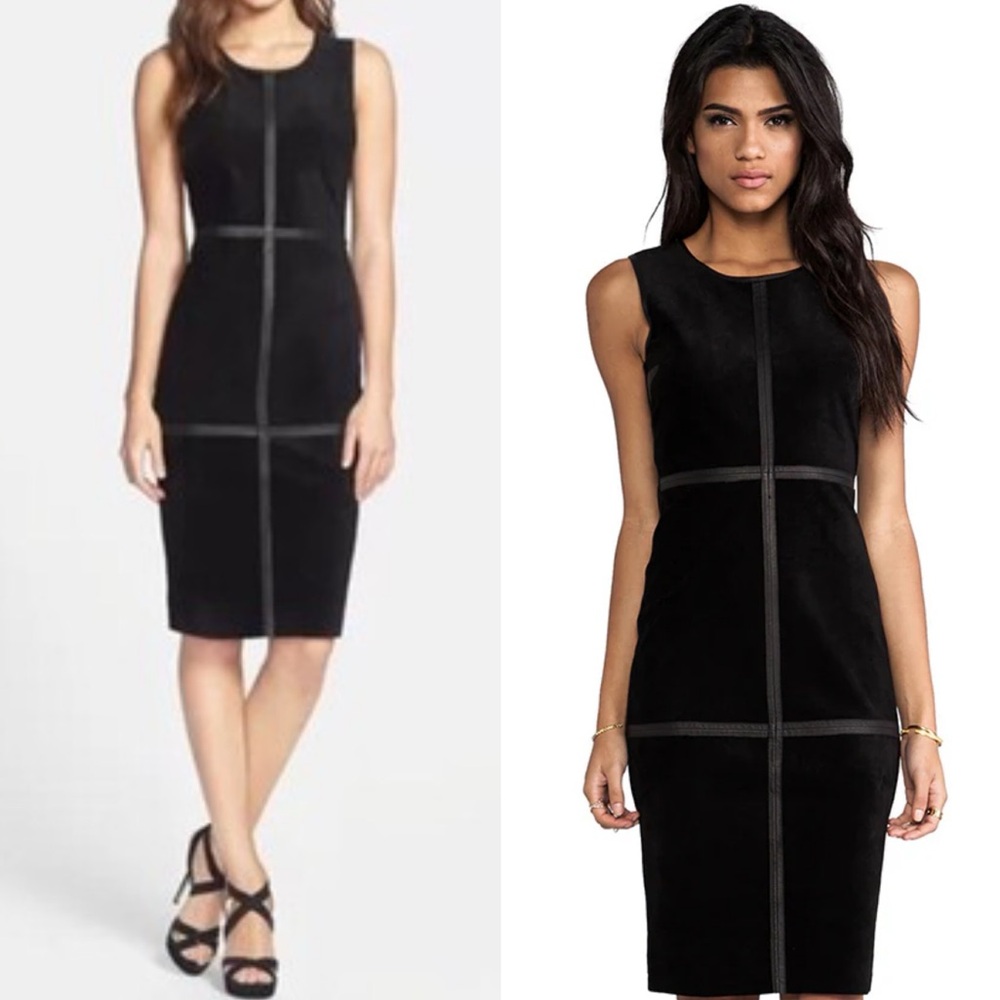 Bailey 44 Kelly Dress in Black Faux Leather Suede Sleeveless